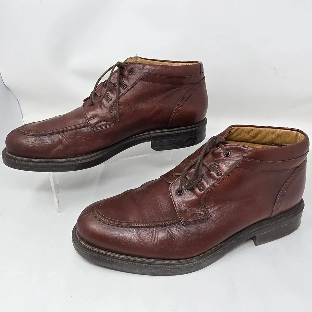 Bacco Bucci Chukka Boots Mens 10.5 Brown Leather Moc Toe Made in Italy Good